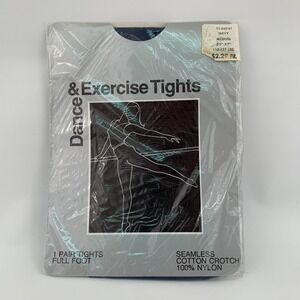 Vintage‎ Dance & Exercise Full Foot Seamless Nylon Tights Navy Blue Medium
